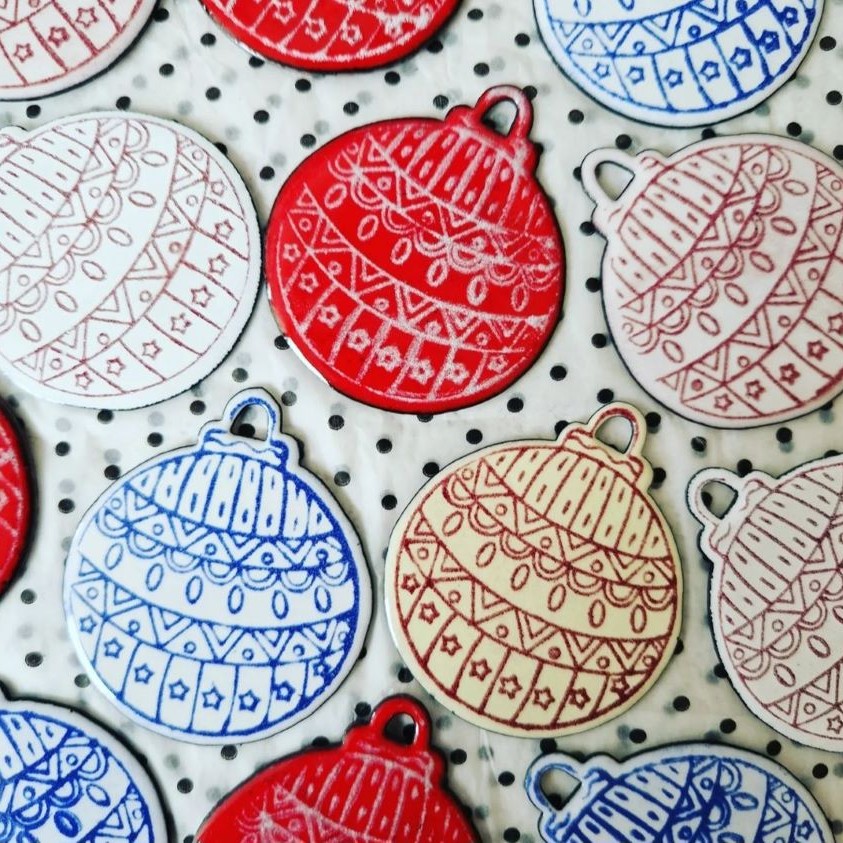 Festive Enamel Baubles with Decals