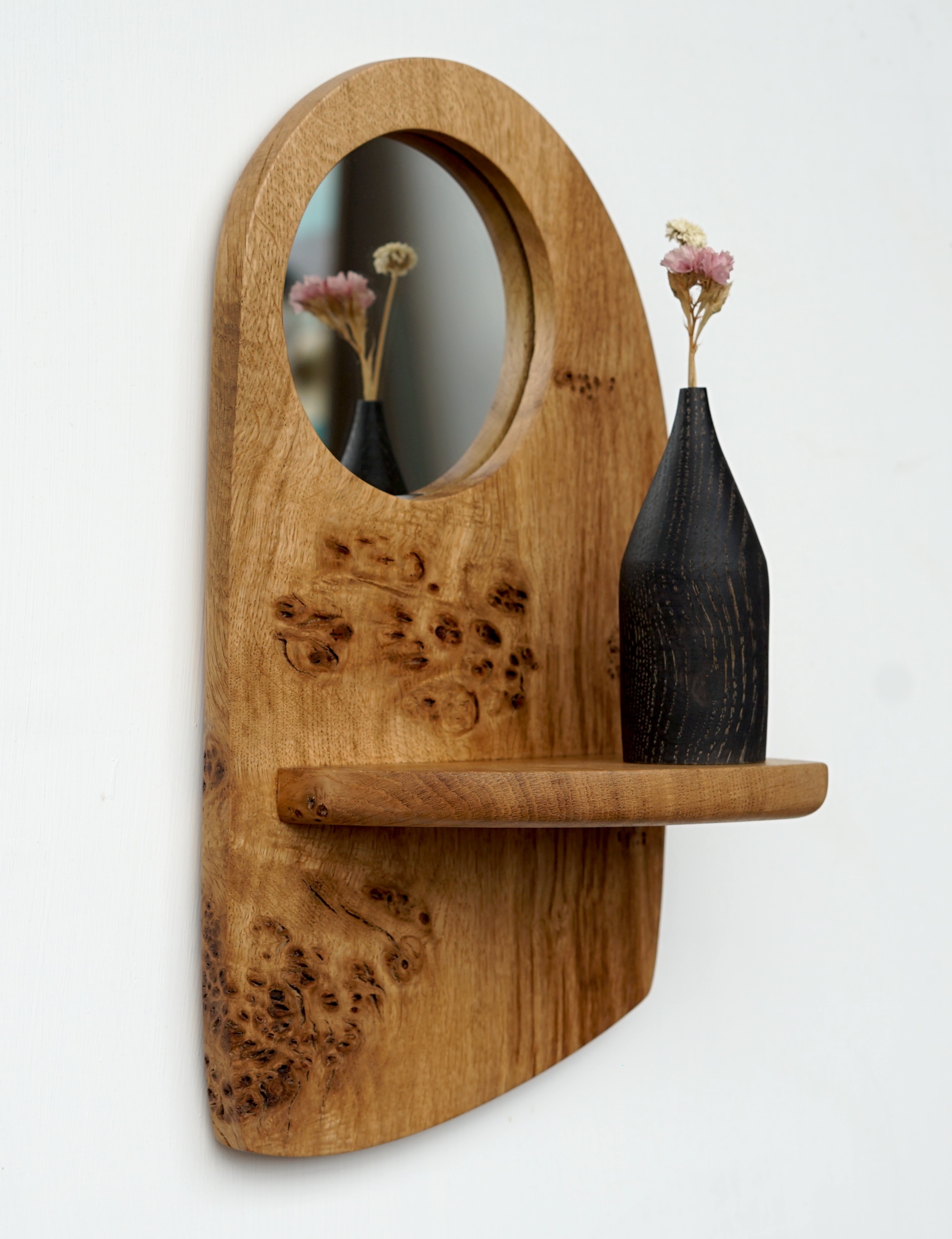 Burry oak shelf with mirror.